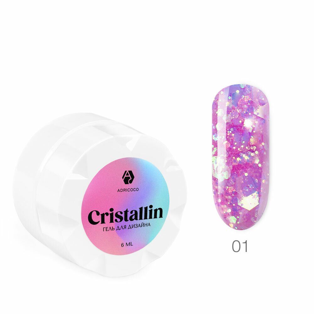 Гель для дизайна ногтей ADRICOCO Cristallin №01 "Розовый кристалл", 6 мл.